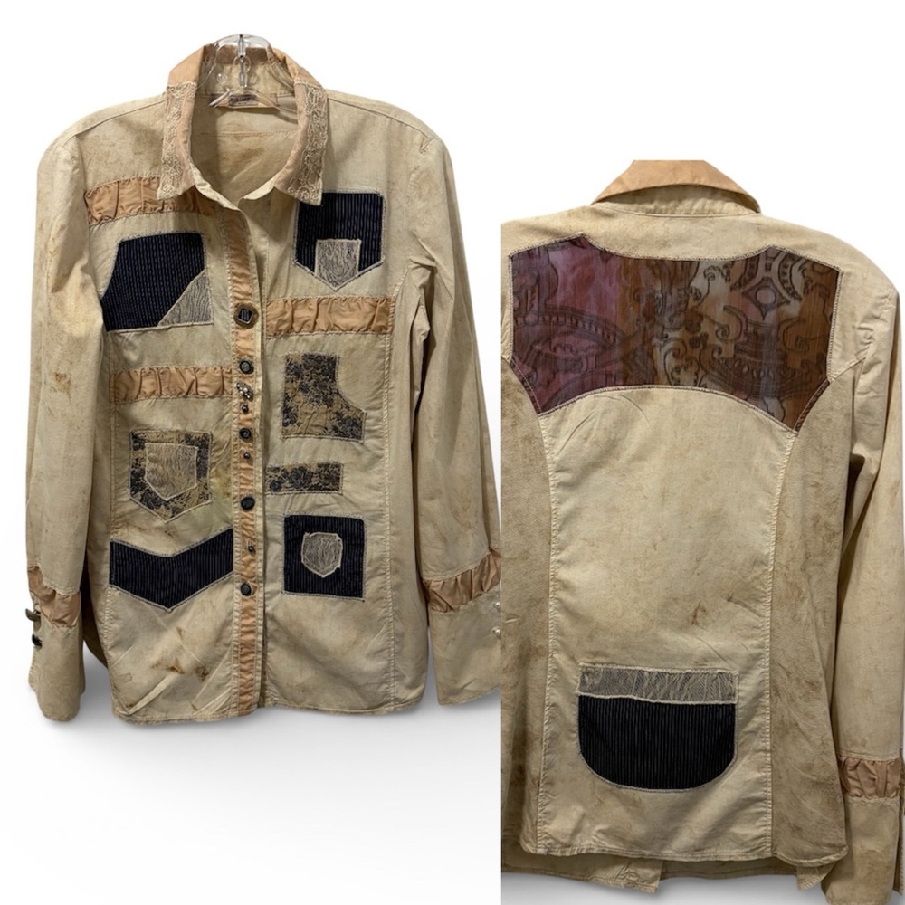 Elisa Cavaletti Patchwork Boho Button-Front Shirt Small